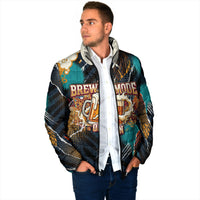 Beer Lovers United Brew Mode On Padded Jacket Retro Comic Beer Characters Clinking Glasses