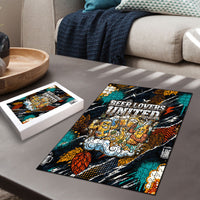 Beer Lovers United Brew Mode On Puzzle Retro Comic Beer Characters Clinking Glasses