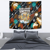 Beer Lovers United Brew Mode On Tapestry Retro Comic Beer Characters Clinking Glasses