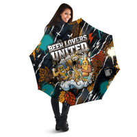 Beer Lovers United Brew Mode On Umbrella Retro Comic Beer Characters Clinking Glasses