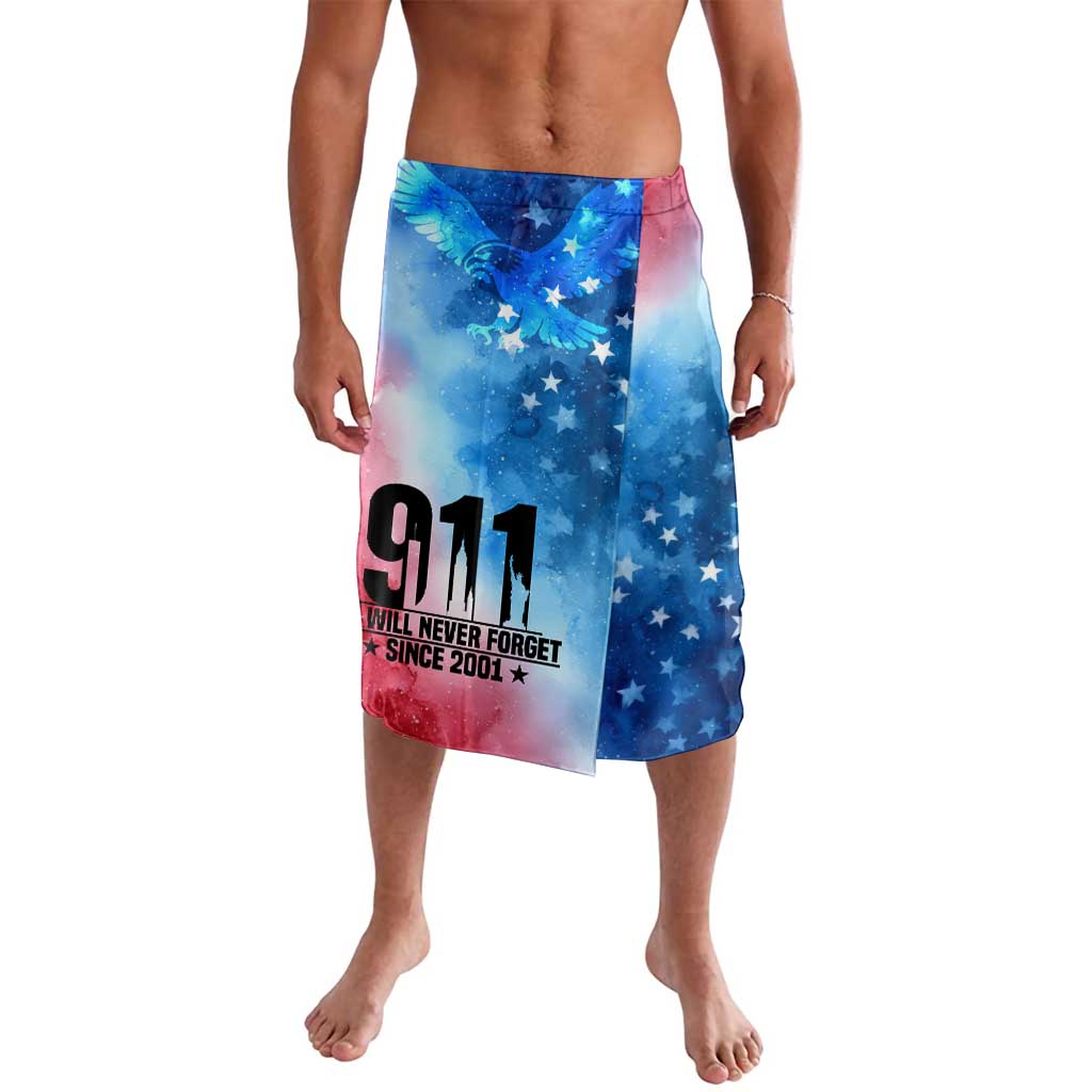 Elastic-waist graphic shorts with 911 eagle and stars flag print