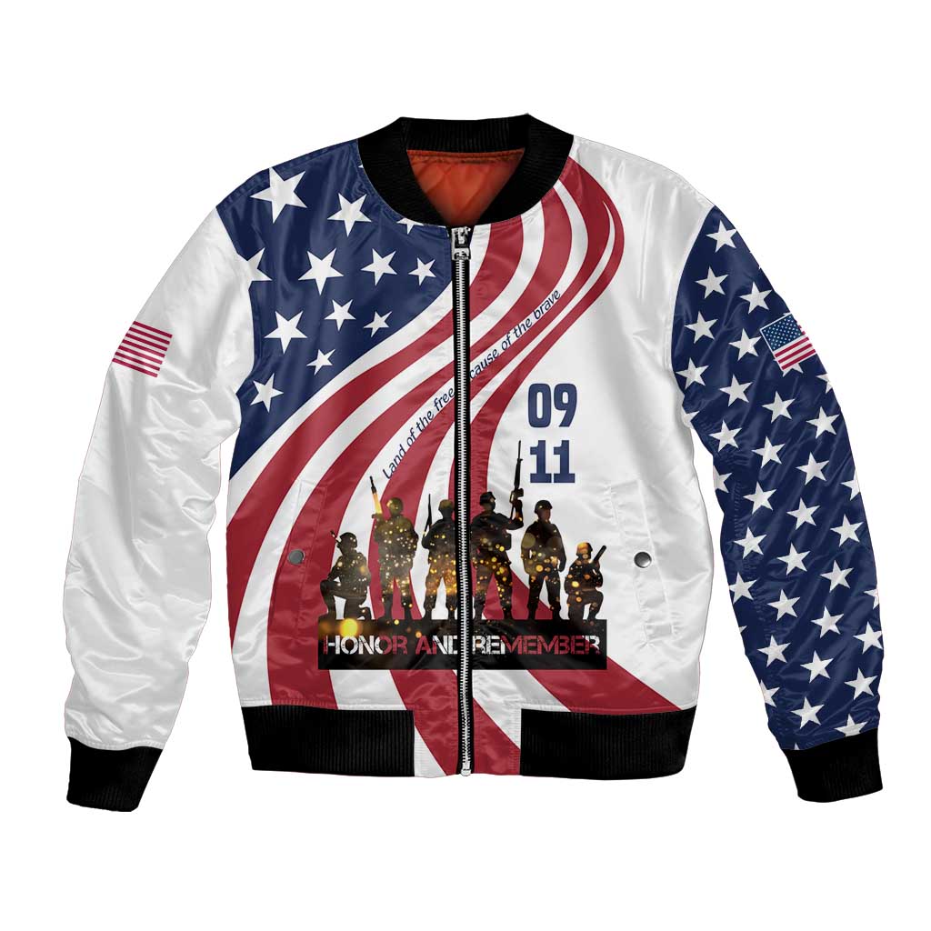 911 Memorial Bomber Jacket Patriot Day American Flag and Soldier Silhouette Honor and Remember - Wonder Print Shop
