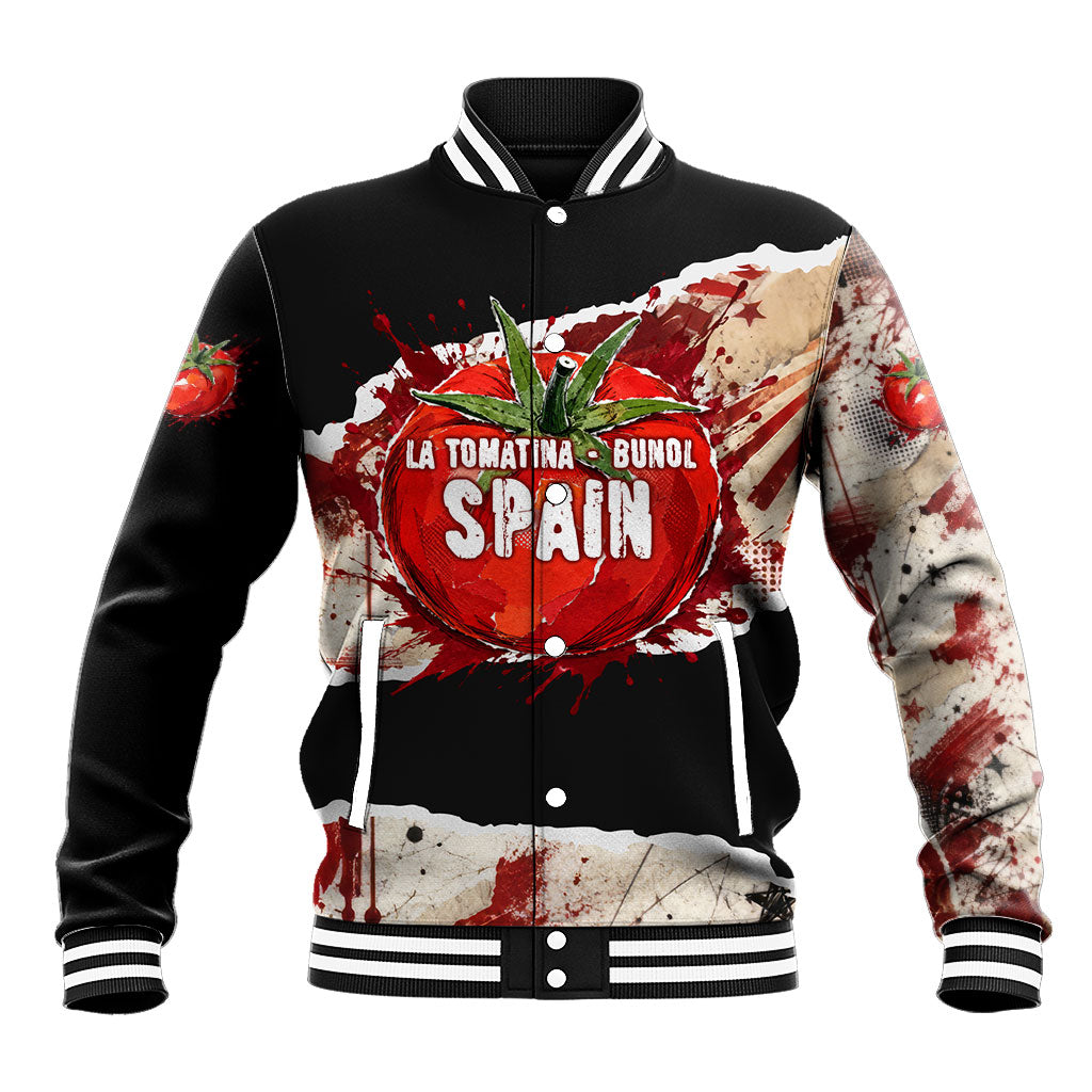 Spain La Tomatina Bunol Tomato Festival Baseball Jacket Vintage Grunge Distressed Splatter Art Spanish Culture