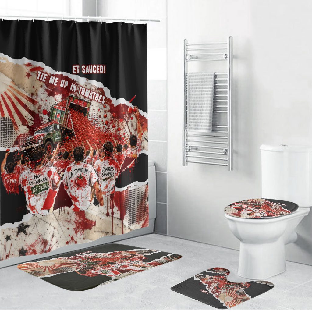 Spain La Tomatina Bunol Tomato Festival Bathroom Set Vintage Grunge Distressed Splatter Art Spanish Culture