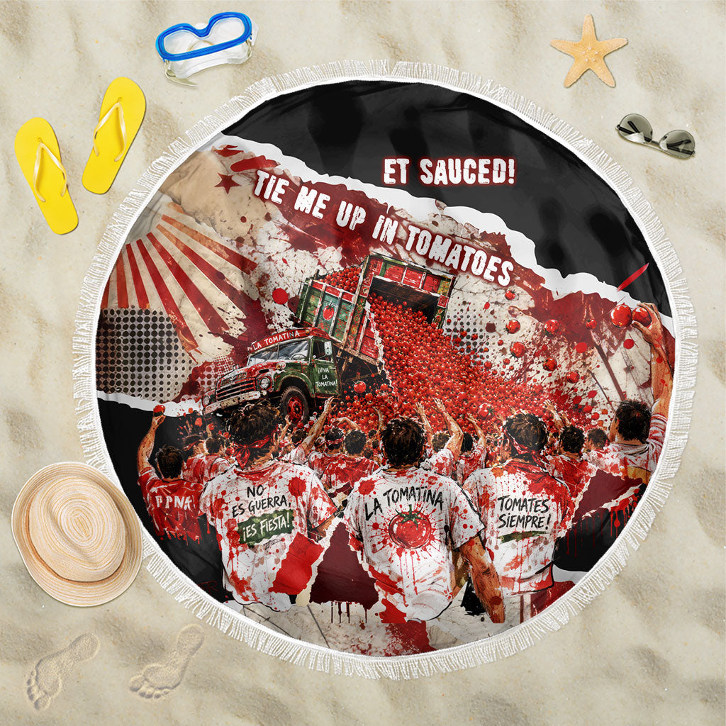 Spain La Tomatina Bunol Tomato Festival Beach Blanket Vintage Grunge Distressed Splatter Art Spanish Culture