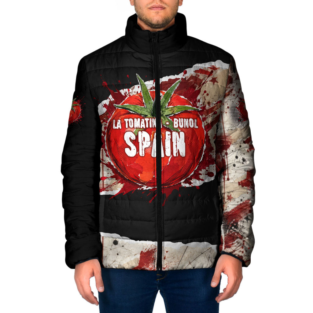 Spain La Tomatina Bunol Tomato Festival Padded Jacket Vintage Grunge Distressed Splatter Art Spanish Culture