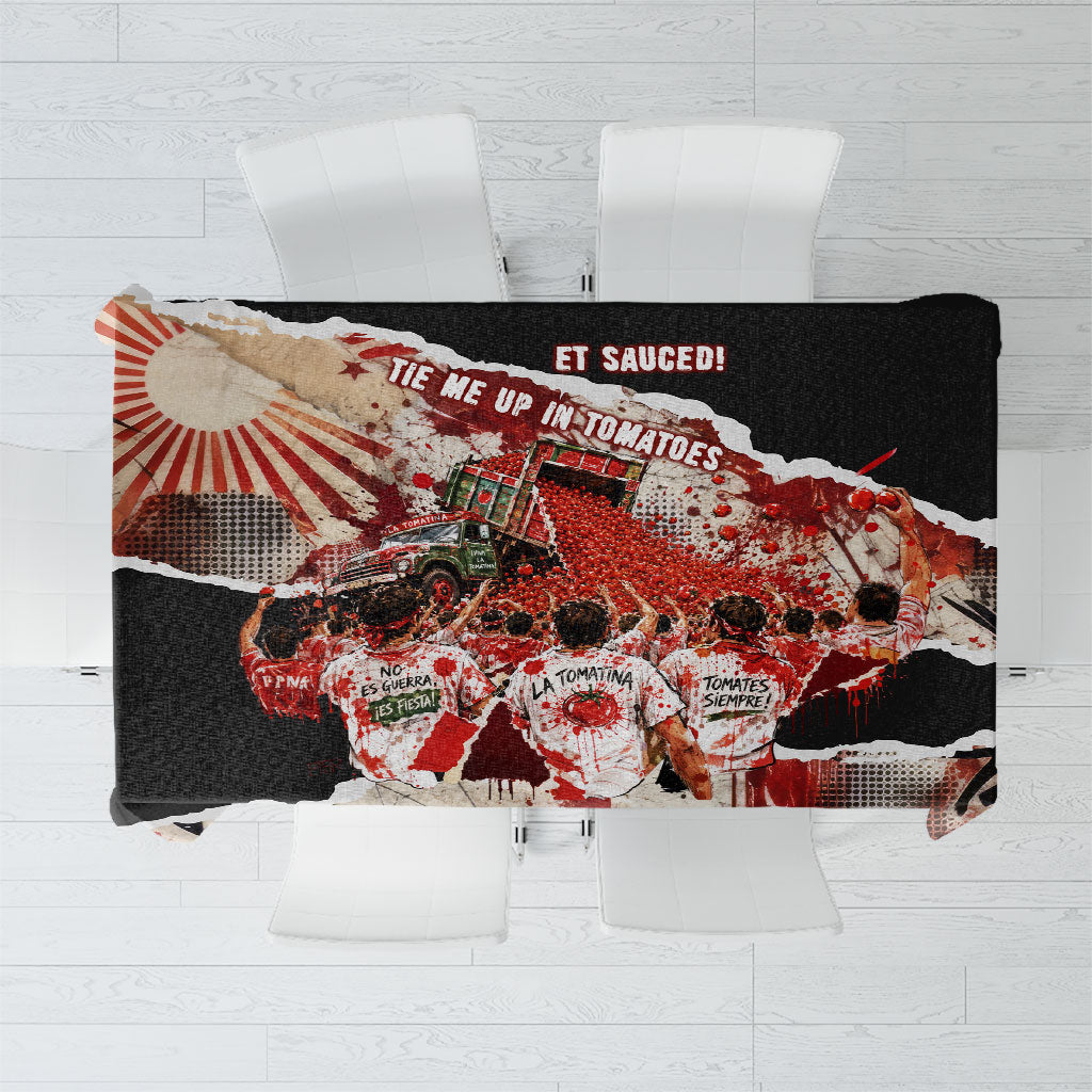 Spain La Tomatina Bunol Tomato Festival Tablecloth Vintage Grunge Distressed Splatter Art Spanish Culture