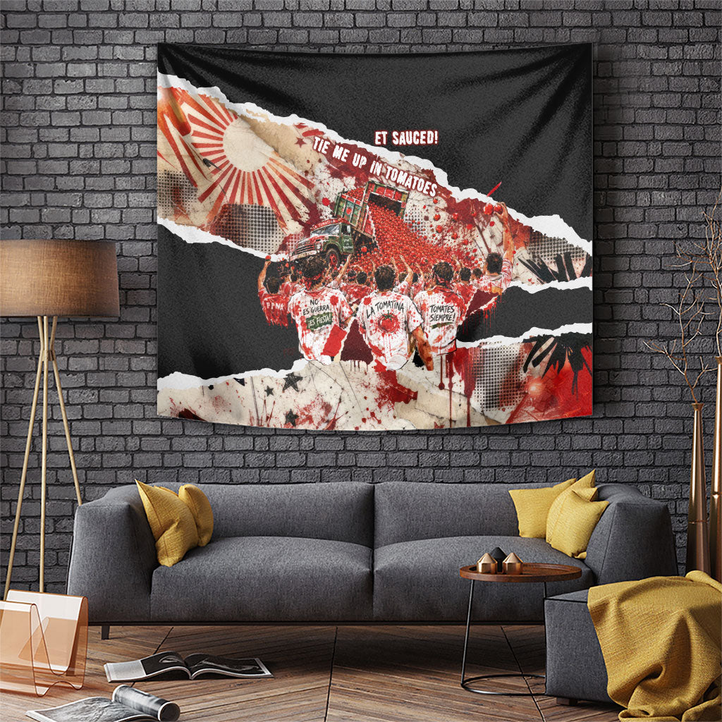 Spain La Tomatina Bunol Tomato Festival Tapestry Vintage Grunge Distressed Splatter Art Spanish Culture