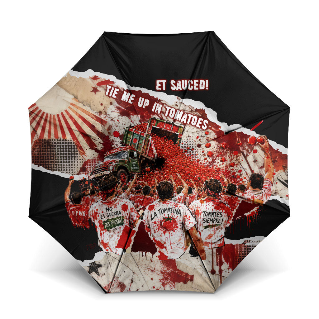 Spain La Tomatina Bunol Tomato Festival Umbrella Vintage Grunge Distressed Splatter Art Spanish Culture