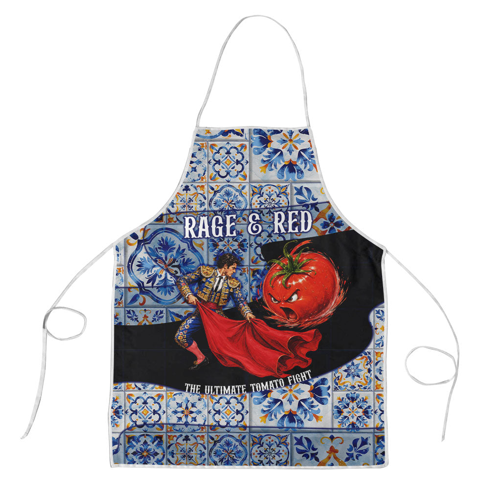 Spain Fiesta De La Tomatina Tomato Fight Apron Spanish Ceramic Tile Pattern Vintage Matador Culture Art
