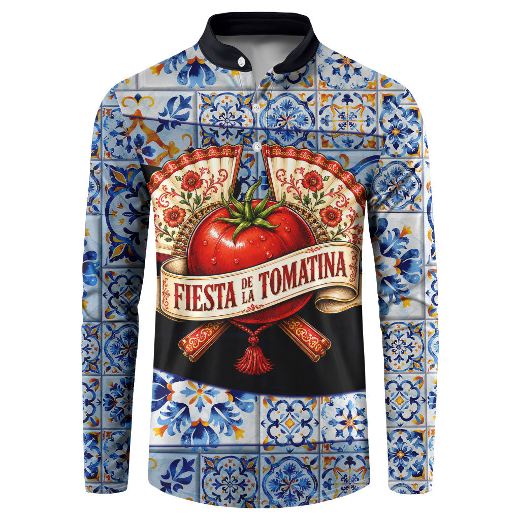 Spain Fiesta De La Tomatina Tomato Fight Button Sweatshirt Spanish Ceramic Tile Pattern Vintage Matador Culture Art