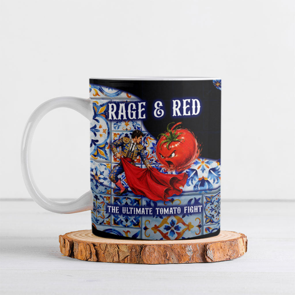 Spain Fiesta De La Tomatina Tomato Fight Ceramic Mug Spanish Ceramic Tile Pattern Vintage Matador Culture Art