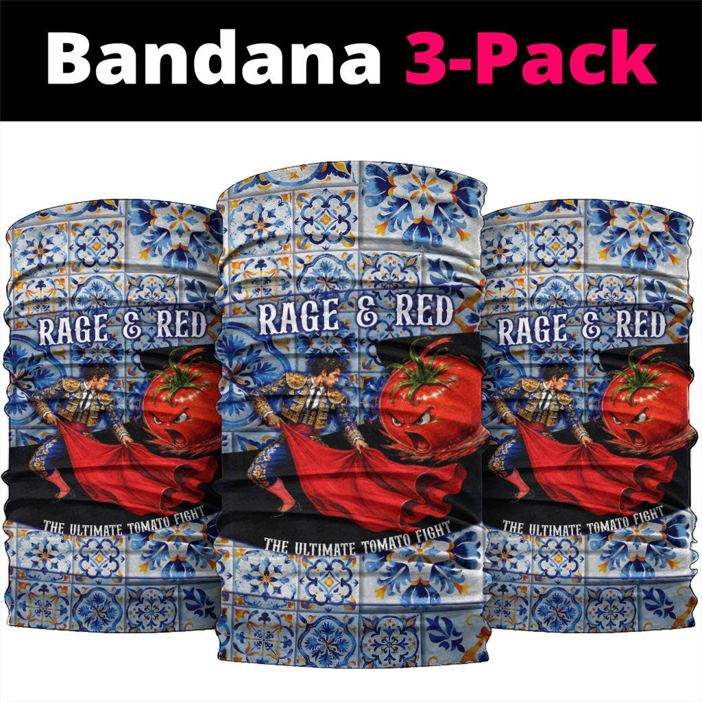 Spain Fiesta De La Tomatina Tomato Fight Neck Gaiter Spanish Ceramic Tile Pattern Vintage Matador Culture Art