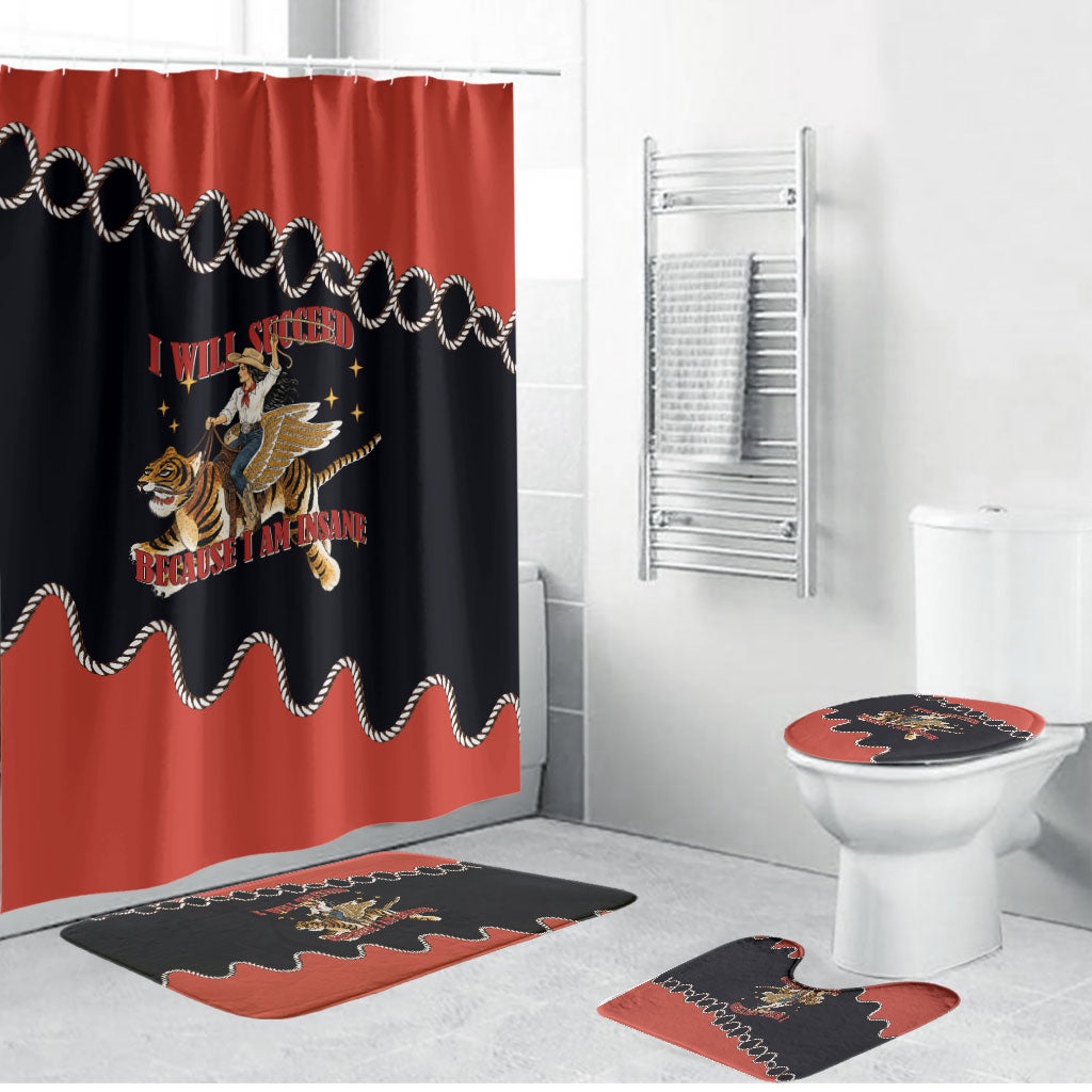 I Will Succeed Because I Am Insane Cowgirl Riding Tiger Bathroom Set Vintage Western Country Humor Cowboy Hat