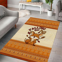 Cute Fox Falling For Fall Autumn Area Rug Orange Beige Knitted Pattern Cute Fox Autumn Leaf