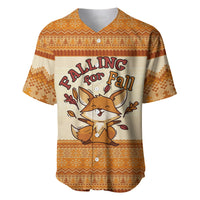 Cute Fox Falling For Fall Autumn Baseball Jersey Orange Beige Knitted Pattern Cute Fox Autumn Leaf