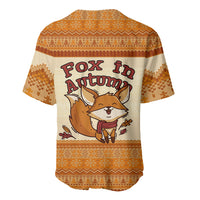 Cute Fox Falling For Fall Autumn Baseball Jersey Orange Beige Knitted Pattern Cute Fox Autumn Leaf