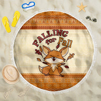 Cute Fox Falling For Fall Autumn Beach Blanket Orange Beige Knitted Pattern Cute Fox Autumn Leaf