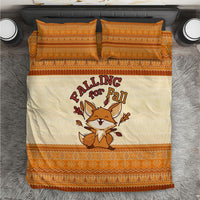 Cute Fox Falling For Fall Autumn Bedding Set Orange Beige Knitted Pattern Cute Fox Autumn Leaf