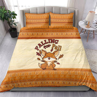 Cute Fox Falling For Fall Autumn Bedding Set Orange Beige Knitted Pattern Cute Fox Autumn Leaf