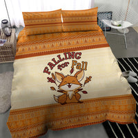 Cute Fox Falling For Fall Autumn Bedding Set Orange Beige Knitted Pattern Cute Fox Autumn Leaf