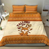 Cute Fox Falling For Fall Autumn Bedding Set Orange Beige Knitted Pattern Cute Fox Autumn Leaf