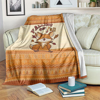 Cute Fox Falling For Fall Autumn Blanket Orange Beige Knitted Pattern Cute Fox Autumn Leaf