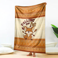 Cute Fox Falling For Fall Autumn Blanket Orange Beige Knitted Pattern Cute Fox Autumn Leaf