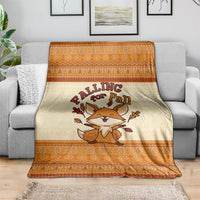 Cute Fox Falling For Fall Autumn Blanket Orange Beige Knitted Pattern Cute Fox Autumn Leaf