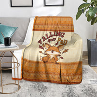 Cute Fox Falling For Fall Autumn Blanket Orange Beige Knitted Pattern Cute Fox Autumn Leaf