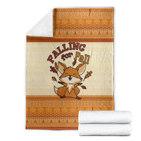 Cute Fox Falling For Fall Autumn Blanket Orange Beige Knitted Pattern Cute Fox Autumn Leaf