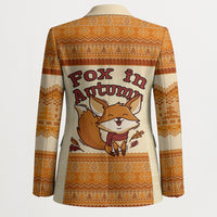 Cute Fox Falling For Fall Autumn Blazer Orange Beige Knitted Pattern Cute Fox Autumn Leaf