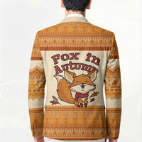 Cute Fox Falling For Fall Autumn Blazer Orange Beige Knitted Pattern Cute Fox Autumn Leaf