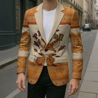 Cute Fox Falling For Fall Autumn Blazer Orange Beige Knitted Pattern Cute Fox Autumn Leaf