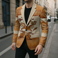 Cute Fox Falling For Fall Autumn Blazer Orange Beige Knitted Pattern Cute Fox Autumn Leaf