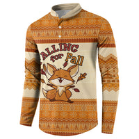 Cute Fox Falling For Fall Autumn Button Sweatshirt Orange Beige Knitted Pattern Cute Fox Autumn Leaf