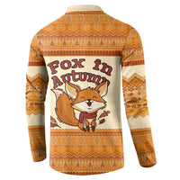 Cute Fox Falling For Fall Autumn Button Sweatshirt Orange Beige Knitted Pattern Cute Fox Autumn Leaf