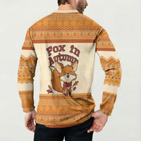 Cute Fox Falling For Fall Autumn Button Sweatshirt Orange Beige Knitted Pattern Cute Fox Autumn Leaf