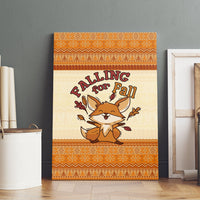 Cute Fox Falling For Fall Autumn Canvas Wall Art Orange Beige Knitted Pattern Cute Fox Autumn Leaf