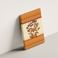 Cute Fox Falling For Fall Autumn Canvas Wall Art Orange Beige Knitted Pattern Cute Fox Autumn Leaf