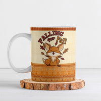 Cute Fox Falling For Fall Autumn Ceramic Mug Orange Beige Knitted Pattern Cute Fox Autumn Leaf