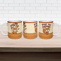 Cute Fox Falling For Fall Autumn Ceramic Mug Orange Beige Knitted Pattern Cute Fox Autumn Leaf