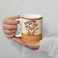 Cute Fox Falling For Fall Autumn Ceramic Mug Orange Beige Knitted Pattern Cute Fox Autumn Leaf