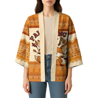 Cute Fox Falling For Fall Autumn Kimono Orange Beige Knitted Pattern Cute Fox Autumn Leaf