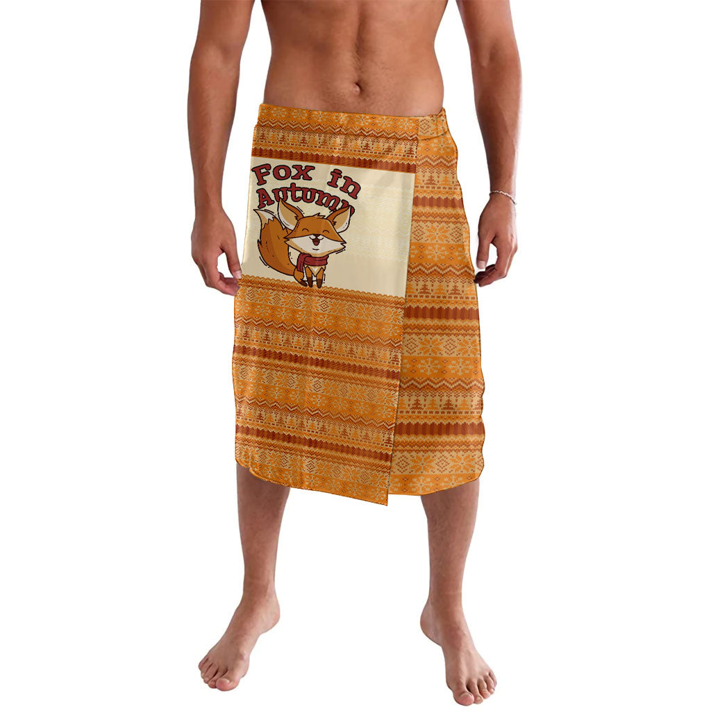 Cute Fox Falling For Fall Autumn Lavalava Orange Beige Knitted Pattern Cute Fox Autumn Leaf