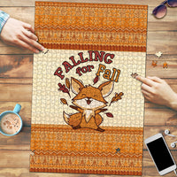 Cute Fox Falling For Fall Autumn Puzzle Orange Beige Knitted Pattern Cute Fox Autumn Leaf