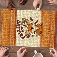 Cute Fox Falling For Fall Autumn Puzzle Orange Beige Knitted Pattern Cute Fox Autumn Leaf