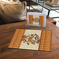 Cute Fox Falling For Fall Autumn Puzzle Orange Beige Knitted Pattern Cute Fox Autumn Leaf