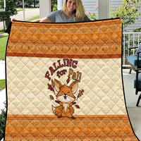 Cute Fox Falling For Fall Autumn Quilt Orange Beige Knitted Pattern Cute Fox Autumn Leaf