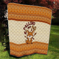 Cute Fox Falling For Fall Autumn Quilt Orange Beige Knitted Pattern Cute Fox Autumn Leaf